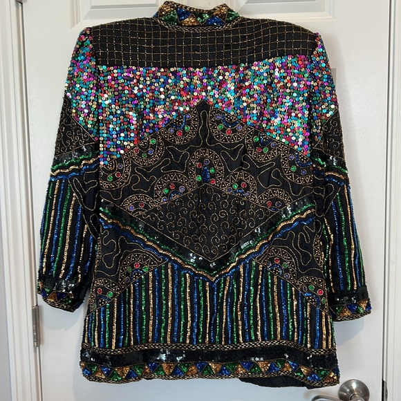 Nikhil Collection Luxury 100% Silk Sequined/Beaded Jacket - Size Large - Picture 7 of 9
